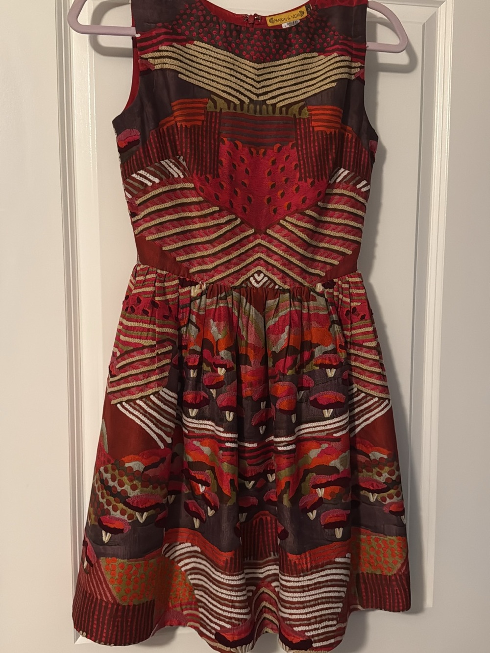 Patterned Red Multicolor Sleeveless Fit-and-Flare Dress